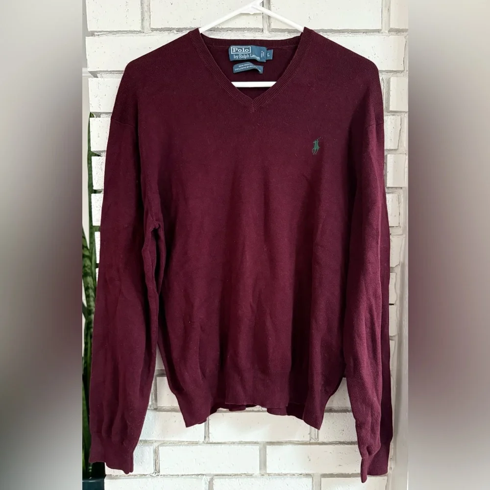 VTG Polo by Ralph Lauren‎ Men’s Maroon 100% Pima Cotton Sweater SZ Large